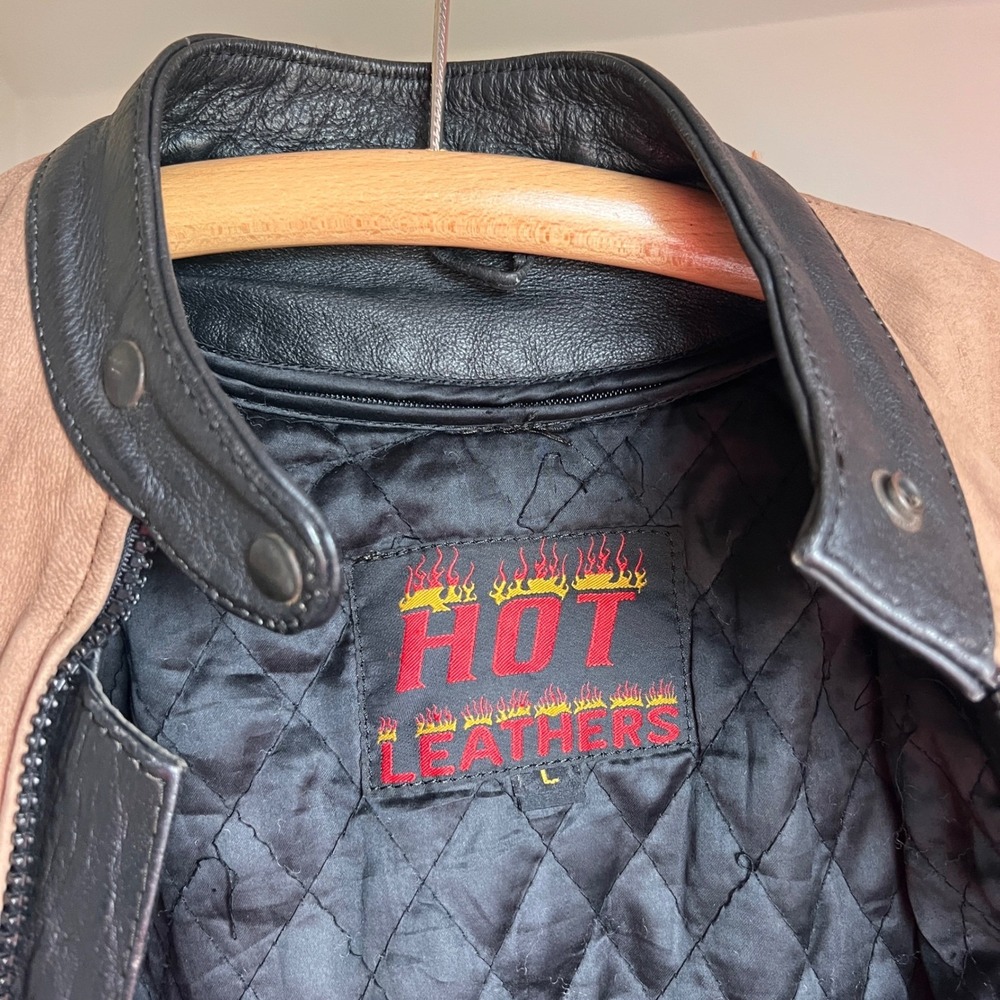 Vintage Leather Fringe Motorcycle Jacket Black Tan Biker‎ Western Braided Lace - Picture 7 of 12